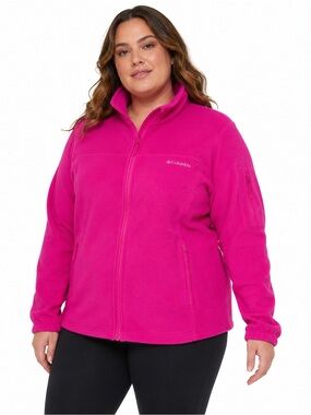 Columbia 1X Hot Pink Full Zip Fleece Jacket Zipper Pockets Outdoor